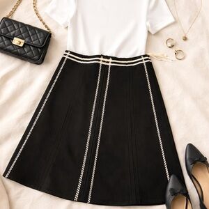 Vintage Anthropologie Elevenses Black A-Line Skirt | Cream Trim Detail | Size 2